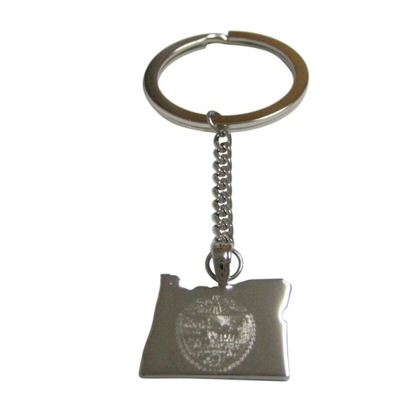 Oregon State Map Shape and Flag Design Keychain - Picture 1 of 2